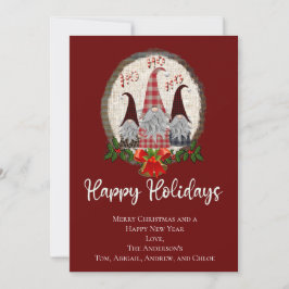 Weihnachten Gnomes Red Happy Holidays Rustic Card