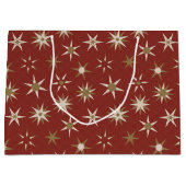 Weihnachten Gold Geo Stars - auf rotem Muster. Große Geschenktüte (Vorderseite)