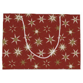 Weihnachten Gold Geo Stars - auf rotem Muster. Große Geschenktüte (Rückseite)