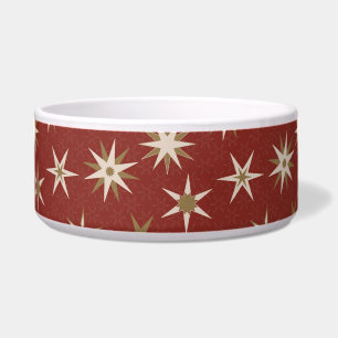 Weihnachten Gold Geo Stars - auf rotem Muster. Napf