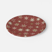 Weihnachten Gold Geo Stars - auf rotem Muster. Pappteller (Schrägansicht)