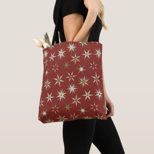 Weihnachten Gold Geo Stars - auf rotem Muster. Tasche (Von Nahem)