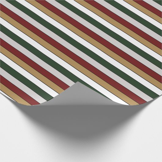 Weihnachten Gold Grün Rot Silber und Weiße Streife Geschenkpapier (Ecke)