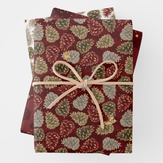 Weihnachten Gold Luxus Pine Cone Muster Geschenkpapier Set (Beispiel)