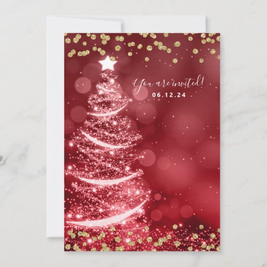 Weihnachten Gold Rote Hochzeit Sparkle Tree Einladung (Rückseite)