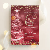Weihnachten Gold Rote Hochzeit Sparkle Tree Einladung