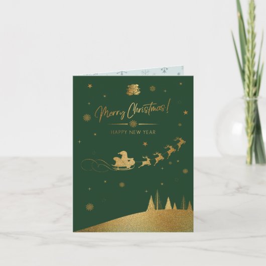 Weihnachten - Gold-Schlitten Karte (Vorderseite)