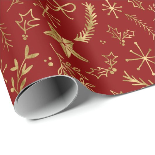 Weihnachten - Gold Shimmer Xmas Muster - rot Geschenkpapier (Rolleneckpunkt)