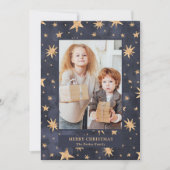 Weihnachten | Gold Stars auf blauem Foto (Vorderseite)