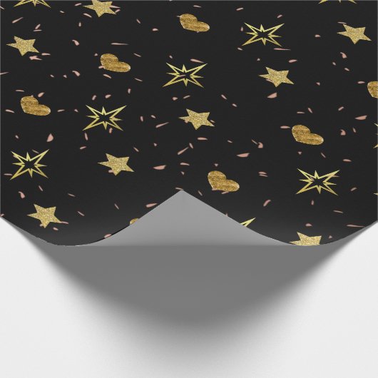 Weihnachten Gold Stars Gold Herzen in schwarzen Mu Geschenkpapier (Ecke)