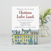 Weihnachten Gold Weißer handGezeichnet Brownstones Einladung (Stehend Vorderseite)