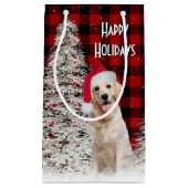 Weihnachten Golden Retriever auf Kariert Kleine Geschenktüte (Vorderseite)
