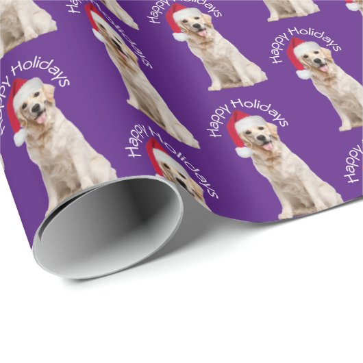 Weihnachten Golden Retriever auf Lila Geschenkpapier (Rolleneckpunkt)
