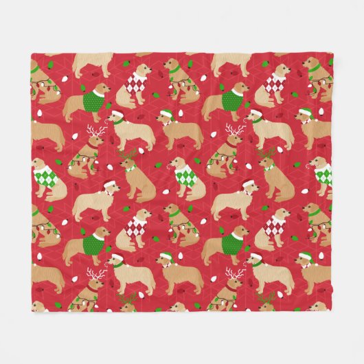 Weihnachten Golden Retriever Fleecedecke (Vorderseite (Horizontal))