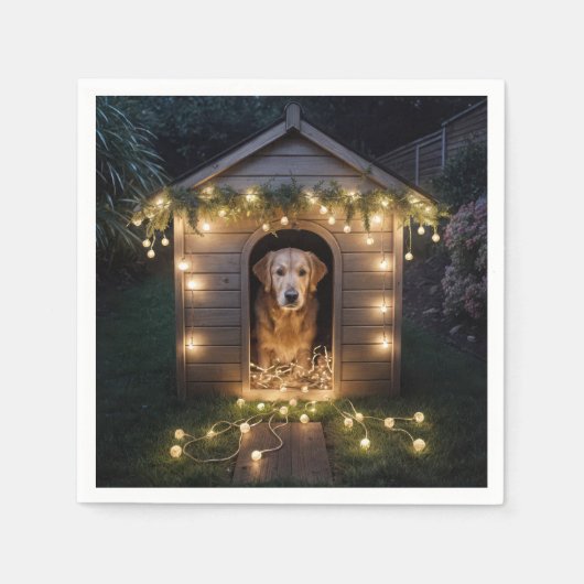 Weihnachten Golden Retriever in Doghouse Serviette (Vorderseite)