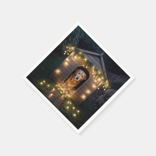 Weihnachten Golden Retriever in Doghouse Serviette (Ecke)