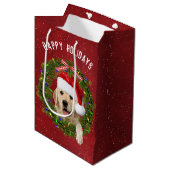 Weihnachten Golden Retriever in Rot Mittlere Geschenktüte (Vorderseite Schrägansicht)