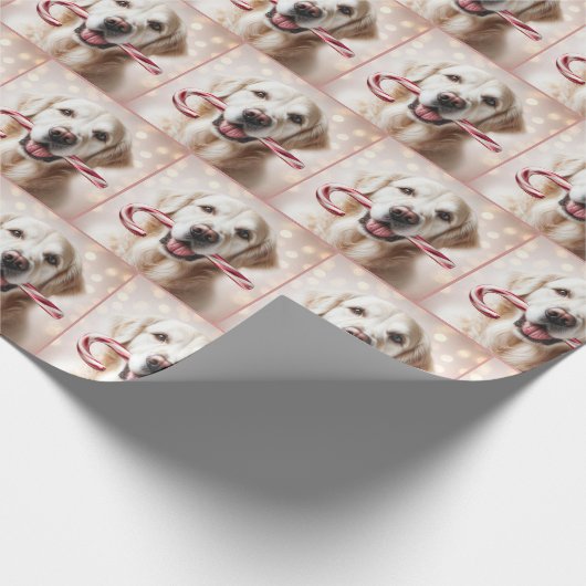 Weihnachten Golden Retriever mit Candy Cane Geschenkpapier (Ecke)