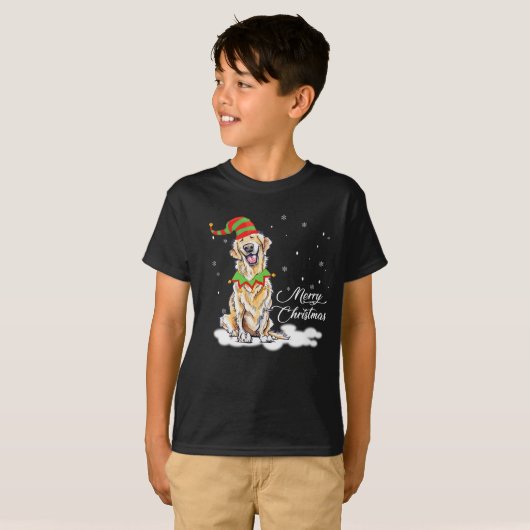 Weihnachten Golden Retriever mit Elf Hat Funny Ges T-Shirt (Vorne ganz)