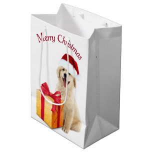 Weihnachten Golden Retriever mit Geschenk Mittlere Geschenktüte