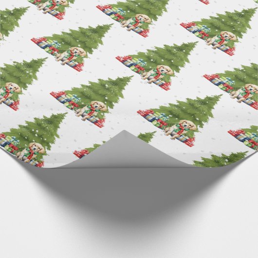 Weihnachten Golden Retriever mit Geschenken Geschenkpapier (Ecke)