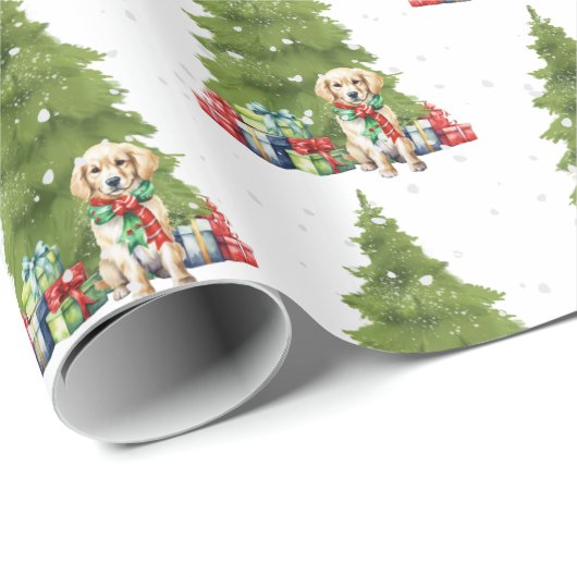 Weihnachten Golden Retriever mit Geschenken Geschenkpapier (Rolleneckpunkt)