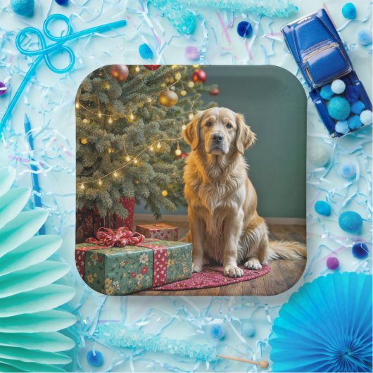Weihnachten Golden Retriever mit Geschenken Pappteller (Party)