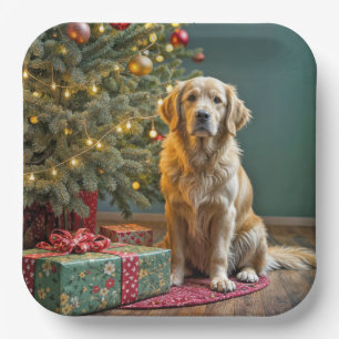 Weihnachten Golden Retriever mit Geschenken Pappteller