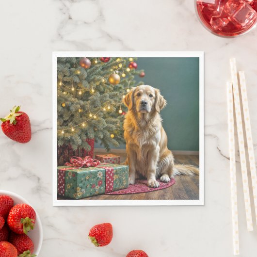 Weihnachten Golden Retriever mit Geschenken Serviette (Beispiel)