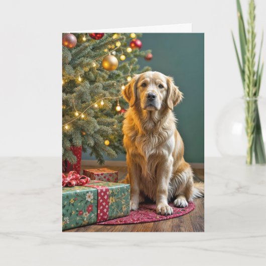 Weihnachten Golden Retriever mit Weihnachtsgeschen Karte (Vorderseite)