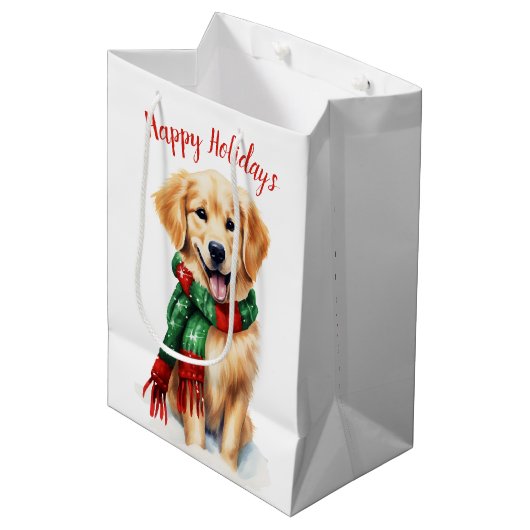Weihnachten Golden Retriever Mittlere Geschenktüte (Vorderseite Schrägansicht)