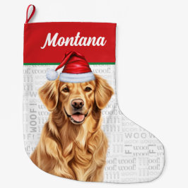 Weihnachten Golden Retriever Name Woof Background Großer Weihnachtsstrumpf