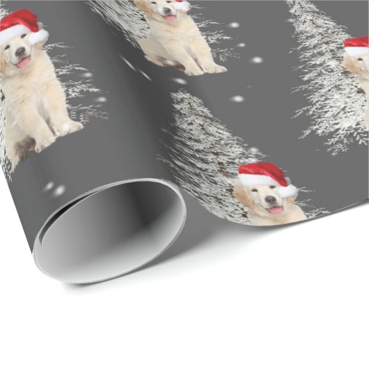 Weihnachten Golden Retriever und Baum Wrapping Pap Geschenkpapier (Rolleneckpunkt)