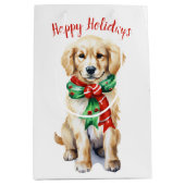 Weihnachten Golden Retriever Welpe Mittlere Geschenktüte (Vorderseite)