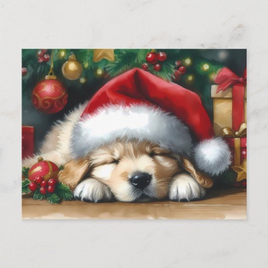 Weihnachten Golden Retriever Welpe Postkarte (Vorderseite)