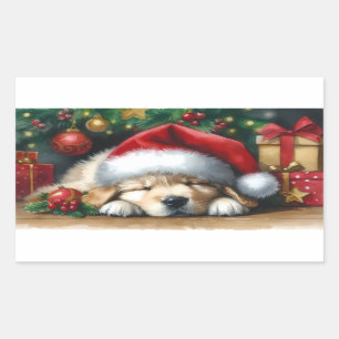 Weihnachten Golden Retriever Welpe Rechteckiger Aufkleber