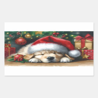 Weihnachten Golden Retriever Welpe Rechteckiger Aufkleber