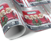 Weihnachten Golden Retriever Welpen in Red Truck Geschenkpapier (Rolleneckpunkt)