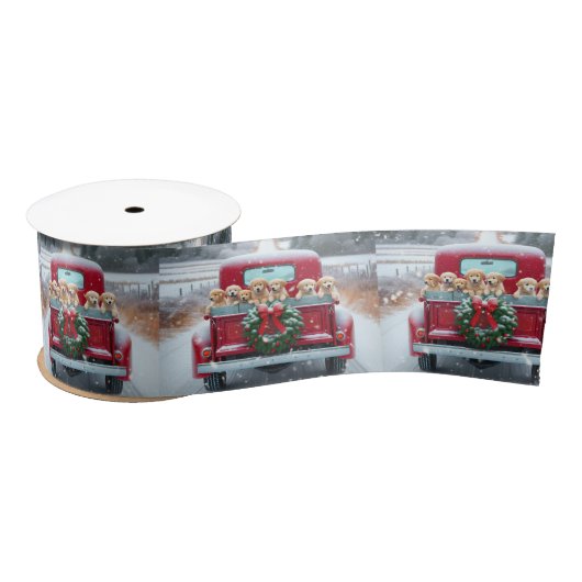 Weihnachten Golden Retriever Welpen in Retro LKW Satinband (Spule)