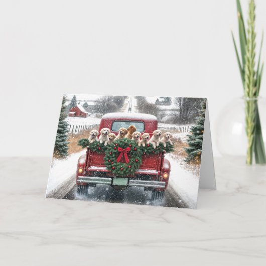 Weihnachten Golden Retrievers in Red Truck (Vorderseite)
