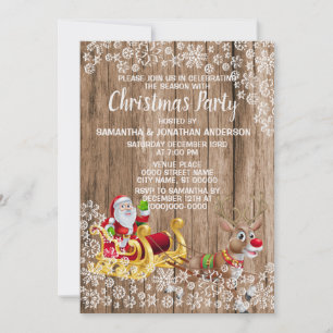 Weihnachten - Golden Santa Sleigh Schneeschuhwande Einladung