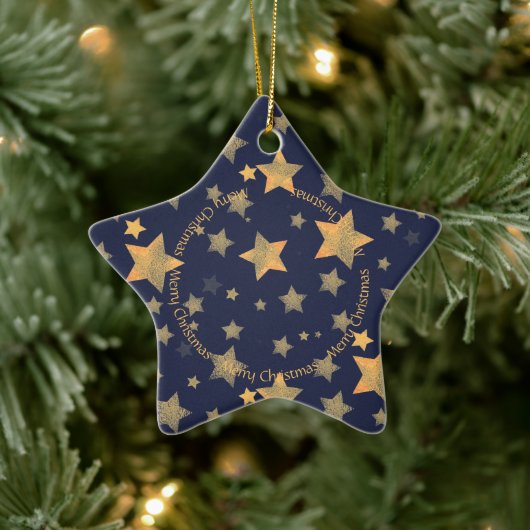Weihnachten Golden Stars Navy Klassisches Elegante Keramik Ornament (Baum)