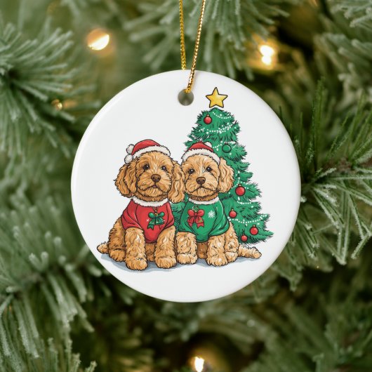 Weihnachten Goldendoodle Hunde Keramik Ornament (Baum)