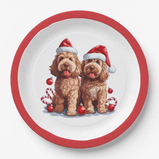 Weihnachten Goldendoodle Hunde Pappteller (Vorderseite)