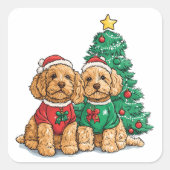 Weihnachten Goldendoodle Hunde Quadratischer Aufkleber (Vorderseite)
