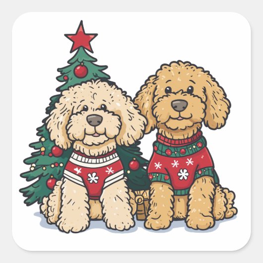 Weihnachten Goldendoodle Hunde Quadratischer Aufkleber (Vorderseite)