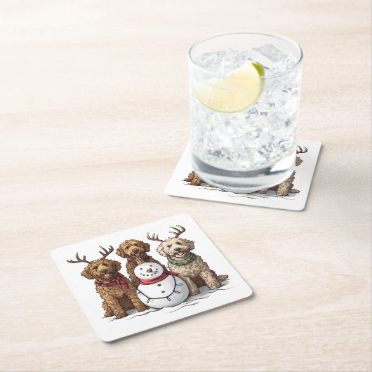 Weihnachten Goldendoodle Hunde Rechteckiger Pappuntersetzer (Vor Ort)