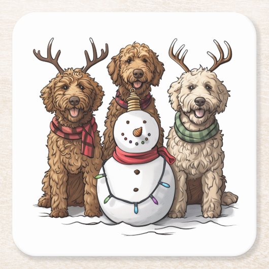 Weihnachten Goldendoodle Hunde Rechteckiger Pappuntersetzer (Vorderseite)