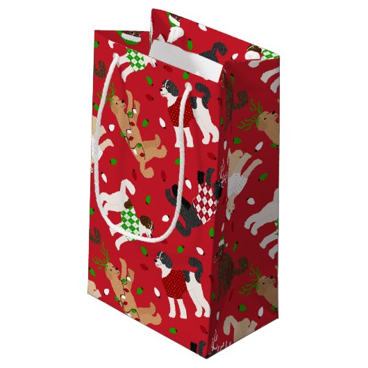 Weihnachten Goldendoodle Labradoodle Kleine Geschenktüte (Rückseite Schrägansicht)