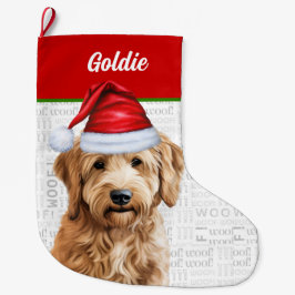 Weihnachten Goldendoodle mit dem Namen des Hundes Großer Weihnachtsstrumpf